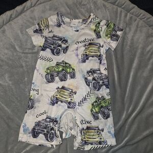 Baby Romper with Colorful Jeep And Monster Truck Print